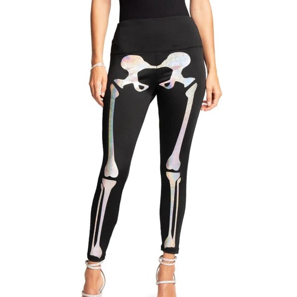 Tipsy Elves Shimmer Skeleton Leggings High Waisted Halloween Reflective Size XL - Picture 1 of 9